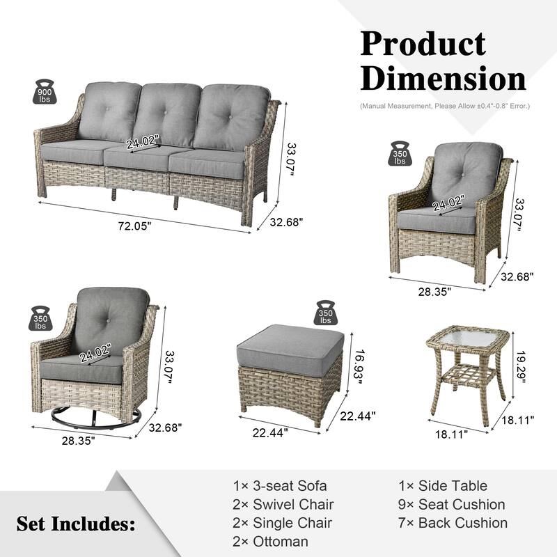 XIZZI 8-piece Patio Furniture Set Wicker Outdoor Swivel Chairs