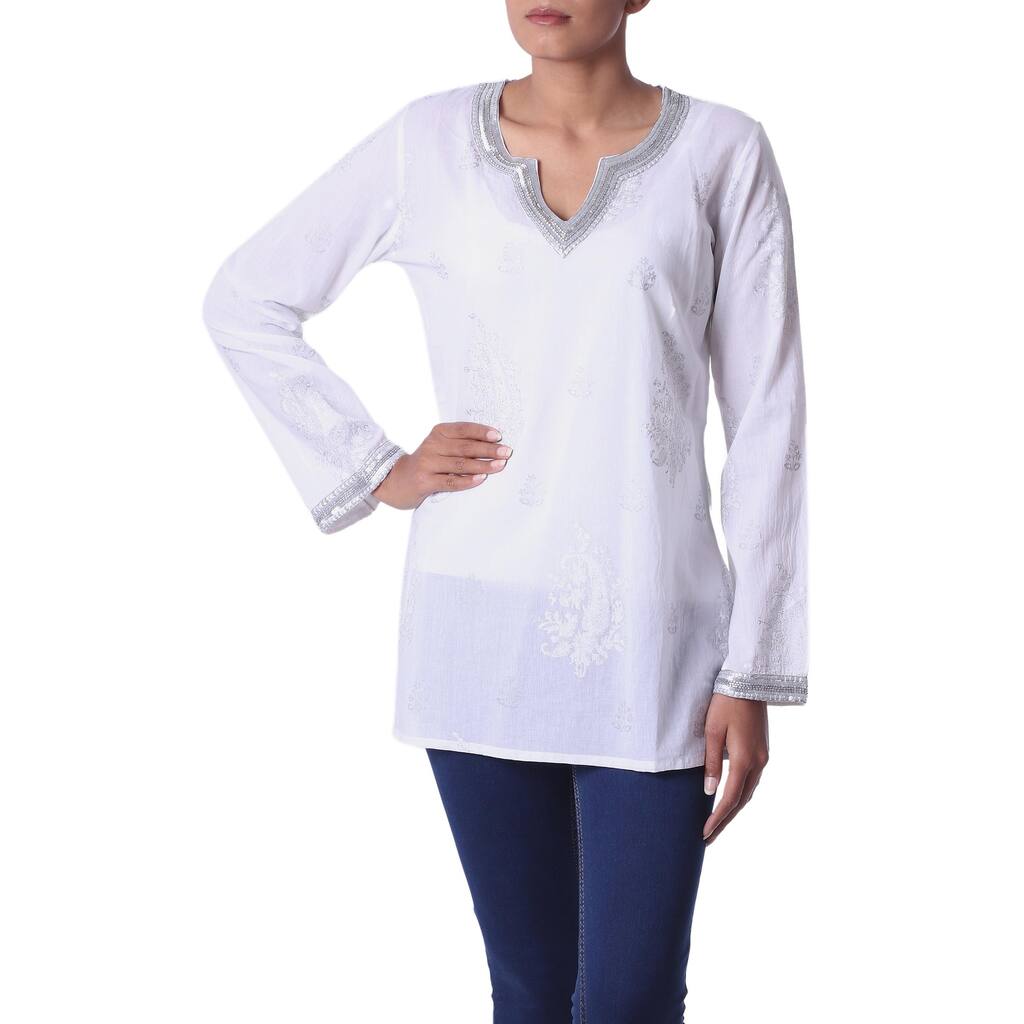 Handmade Cotton 'Paisley Whisper' Beaded Tunic (india)
