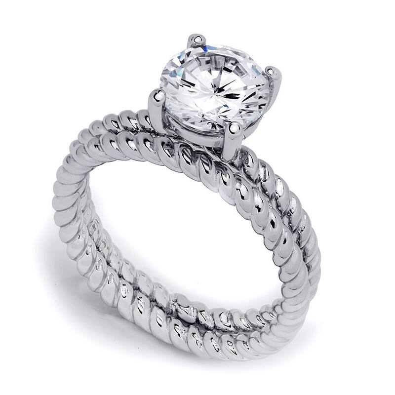2.0 Carat Solitaire Spiral 2 pcs Bridal Set Sterling Silver Size 5-9