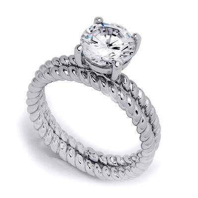 2.0 Carat Solitaire Spiral 2 pcs Bridal Set Sterling Silver Size 5-9