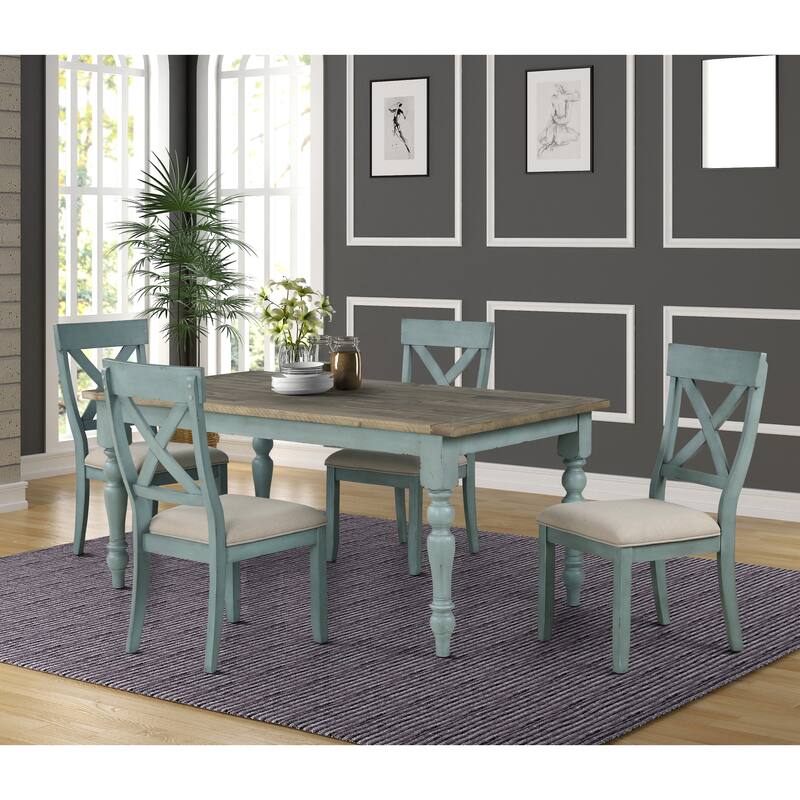 Roundhill Furniture Prato 5-Piece Dining Table Set with Cross Back Chairs