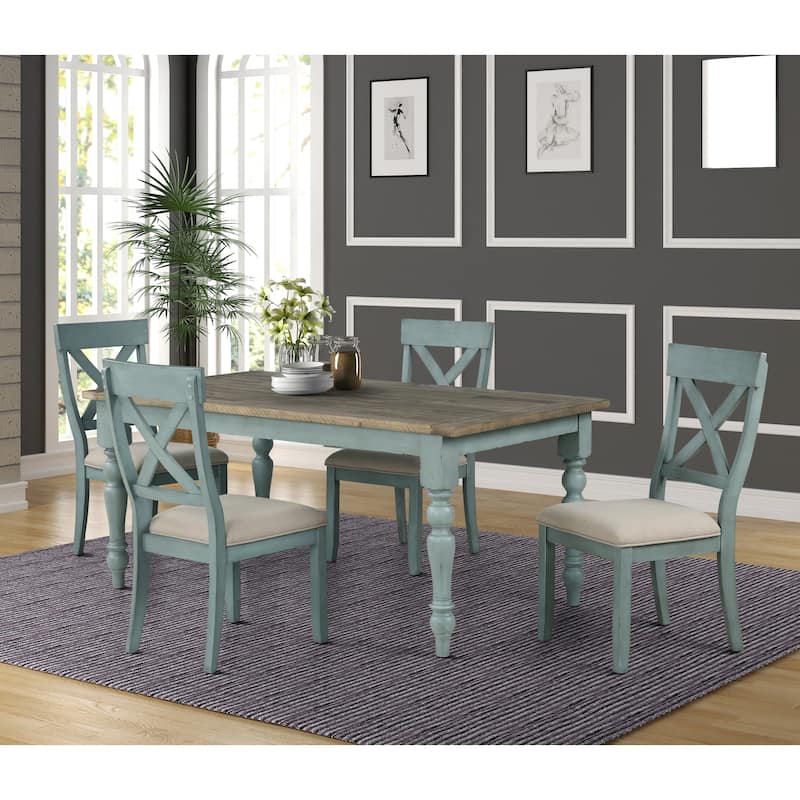 Roundhill Furniture Prato Two-Tone Wood Cross Back Upholstered Dining Chairs (Set of 2)