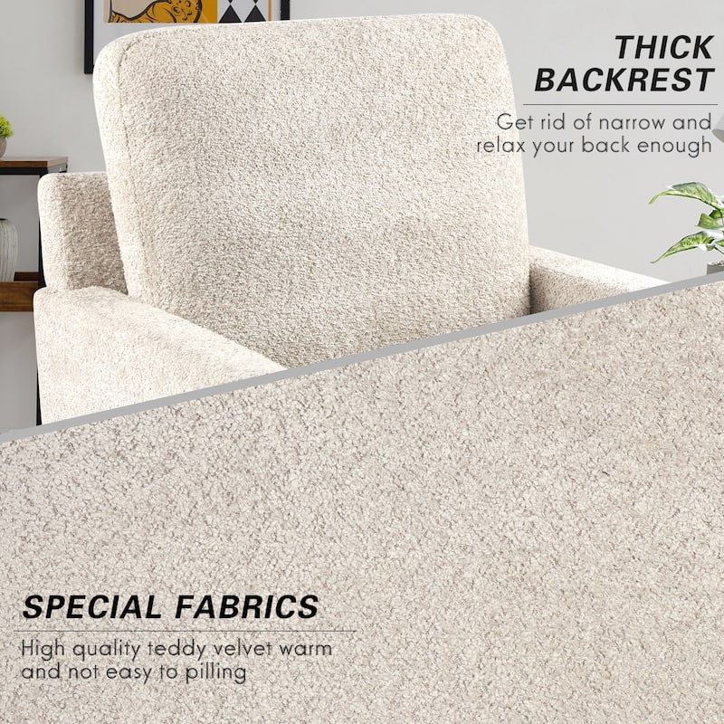 Furry Swivel Chair Comfy Teddy Accent Armchair Soft Padded Single Sofa Reading Chair with Pillow，Set of 1