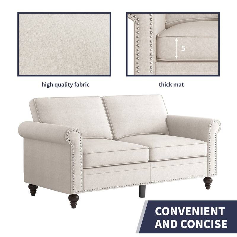 Mixoy 2 Piece Living Room Sofa Set with Rivet Design,Linen 3-Seater Sofa Couch,Loveseat Sofa/Single Sofa Chair