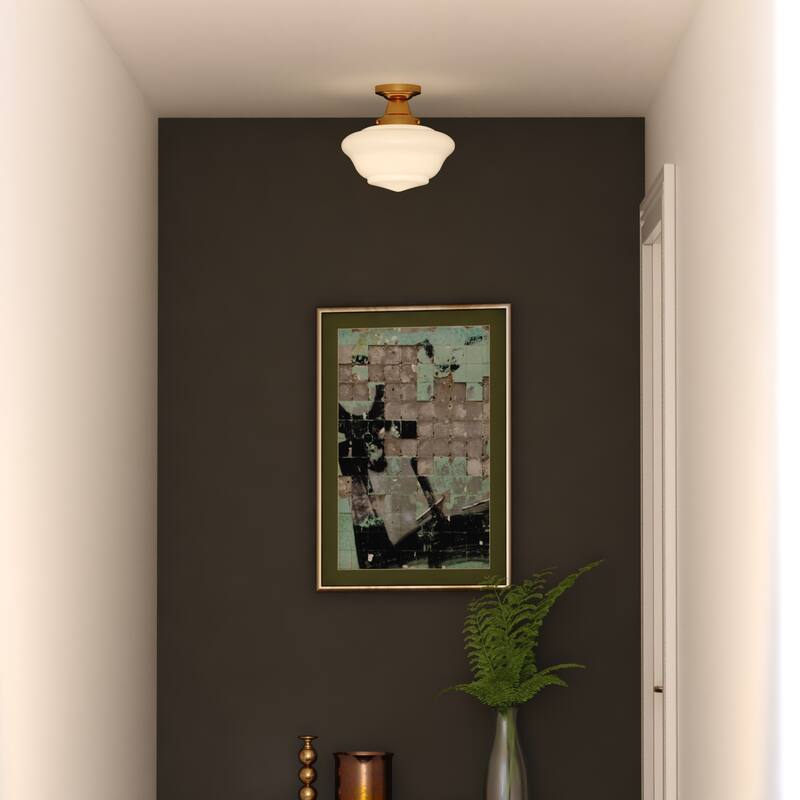 VAXCEL Eastgate 1-Light Schoolhouse Semi Flush Mount Ceiling Lighting Fixture, White Frosted Opal Glass Shade