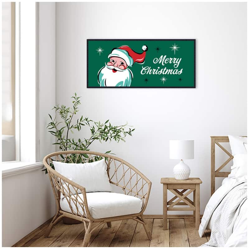 Kate and Laurel Sylvie Beaded Retro Santa Merry Christmas Framed Canvas by Heather Dutton