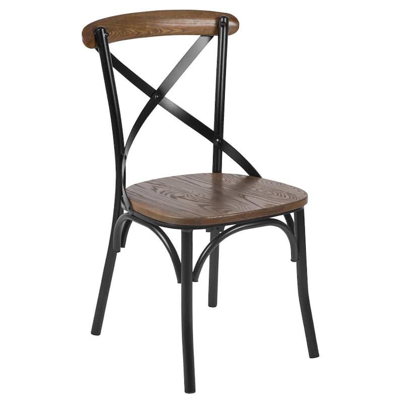 Cross Back Metal Dining Chair with Wooden Seat