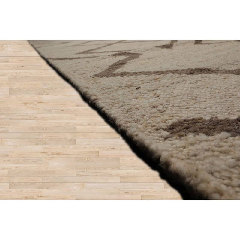 LoomBloom Beige Wool Oriental Area Rug Hand Woven Geometric Flatweave - 9' 2'' x 12' 2''