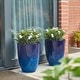 preview thumbnail 1 of 18, Glitzhome 16.75"H Set of 2 Oversized Eco-Friendly PE/Resin Faux Ceramic Tall Plastic Planter Porch Pot Cobalt Blue