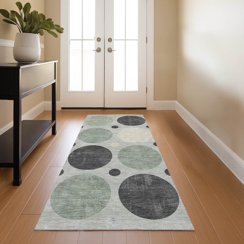 Premium Washable Super Soft Casual Circles Mayfield Rug - Sage - 2'3" x 7'6"