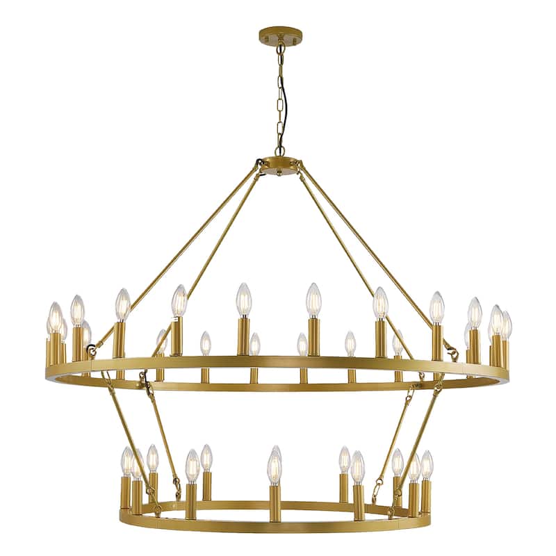 36 - Light Candle Dimmable Two Tiers Wagon Wheel Chandelier - gold