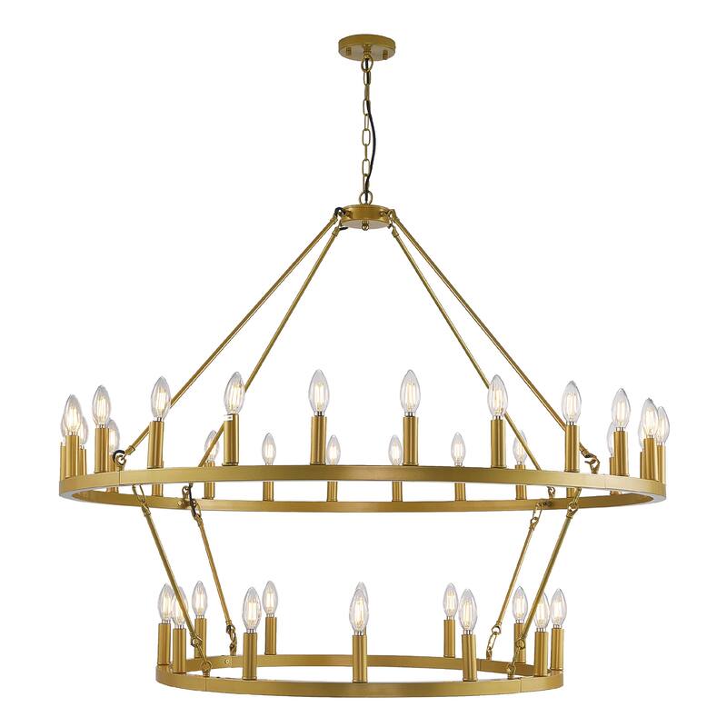 47.2'' 36-Lights Candle Dimmable Two Tiers Wagon Wheel Chandelier Ceiling Pendant Light