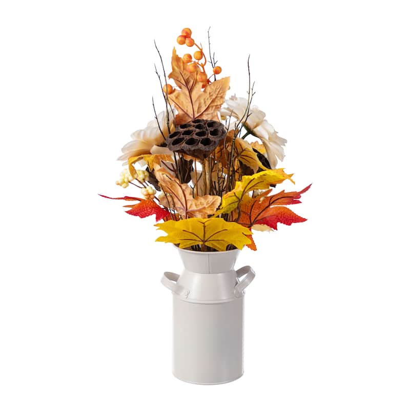 Glitzhome 22"H Fall Dahlia Berry Maple Leaves in Pitcher Floral Centerpiece