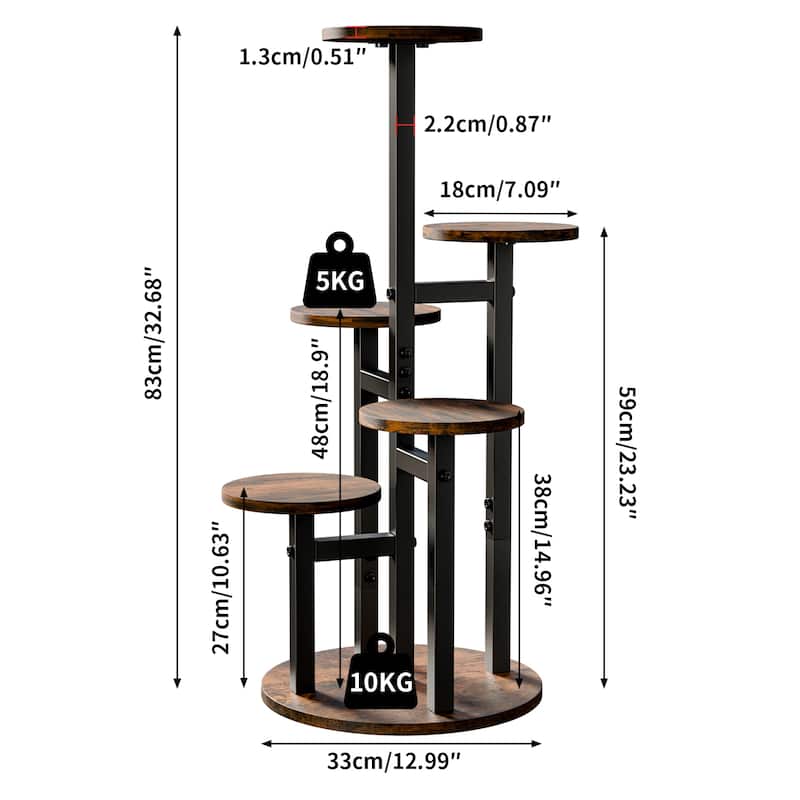 Iron Wood 5-Tier Plant Stand Round Corner Flower Shelf Indoor Outdoor