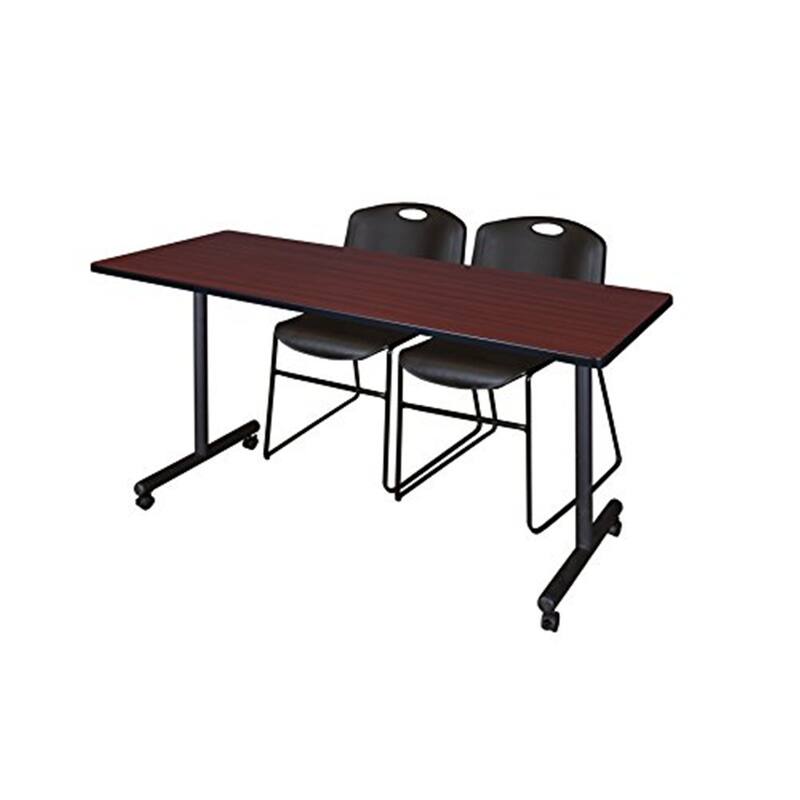 60" x 24" Mobile Training Table- Mahogany & 2 Stack Chairs- Black
