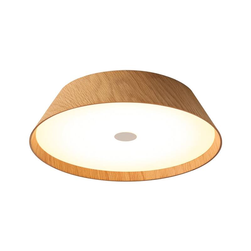 Scandinavian Wood Style Dimmable LED Flush Mount Ceiling Light 13.2in