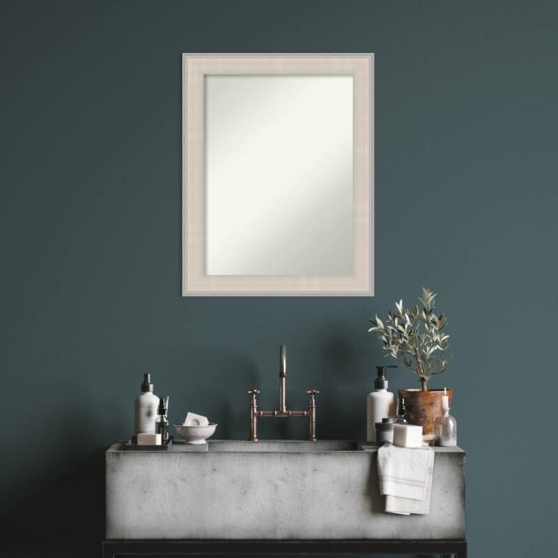 Cottage White Silver Non-Beveled Wood Framed Bathroom Vanity Wall Mirror - Cottage White Silver