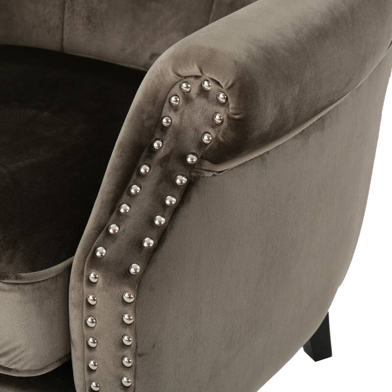 Roomfitters Velvet Tufted Accent Chair with Rolled Arms and Nailhead Trim, Classic Lounge Chair