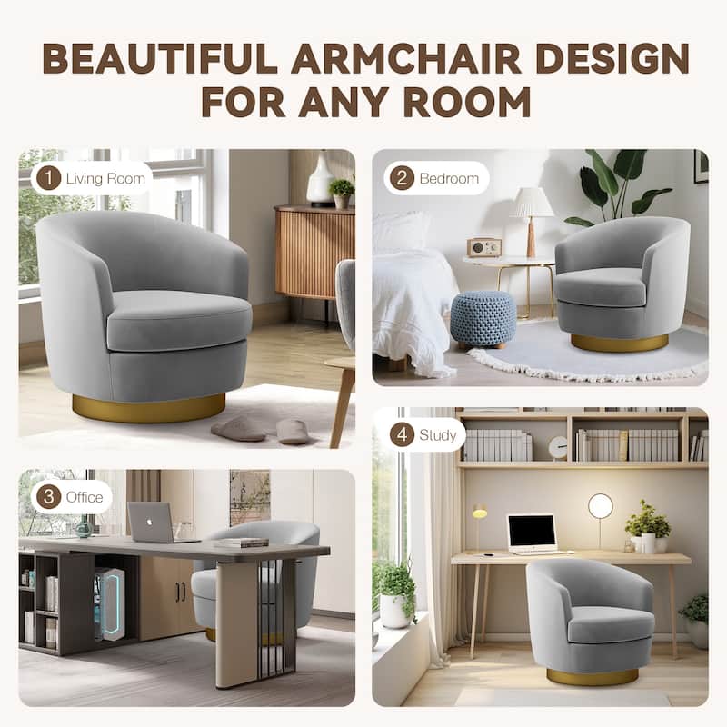 360 Degree Velvet Swivel Club Chair, Soft & Comfotable