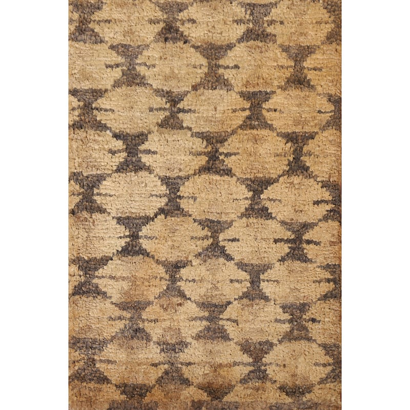 Hand Knotted Oriental Jute Carpet Modern All-Over Yellow & Gold Moroccan Area Rug - 3' 0'' X 2' 0''