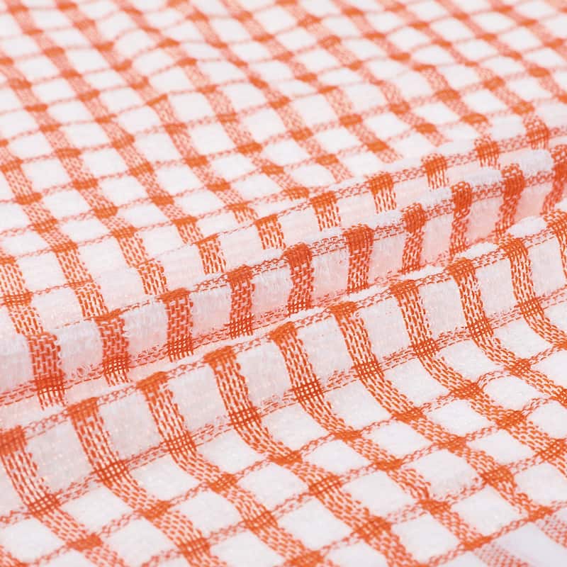 Checked Kitchen Tea Towels, Cotton Washable Dish Cloth, 11" x 16" - Orange