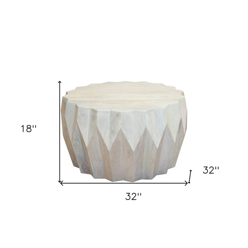 HomeRoots 32" Off White Solid Wood Round Block Coffee Table - 32' X '18' X '32
