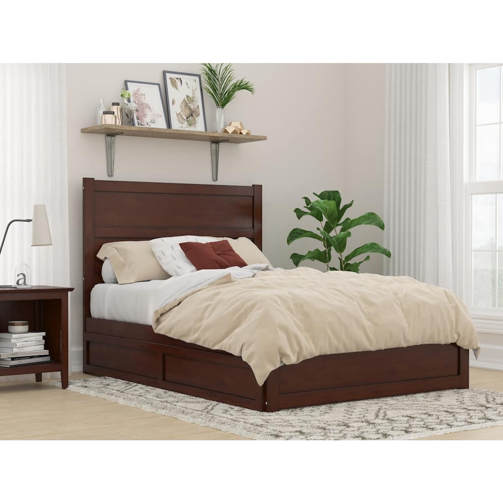 Full Bed with Trundle - Elegant Escape Platform Bed - Walnut Finish - Modern & Classic Design