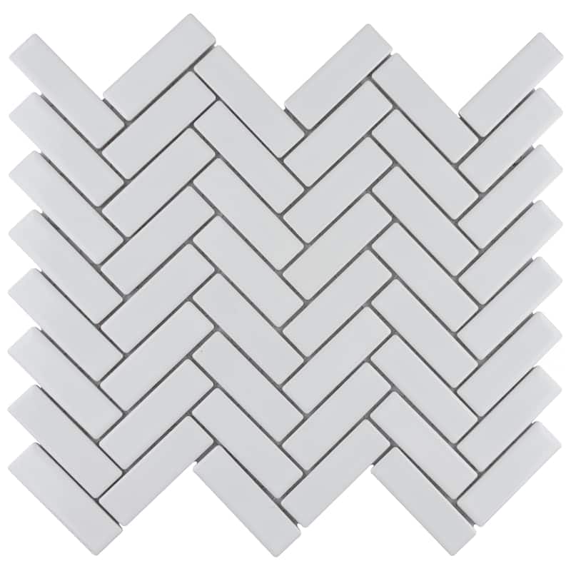 Merola Tile Metro Brick Herringbone Glossy White 10-5/8" x 12-1/2" Porcelain Mosaic Tile