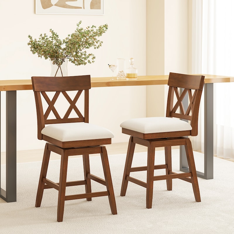 Gymax 26'' Bar Stool Wooden Chair Set of 3 w/Contoured Backrest Swivel