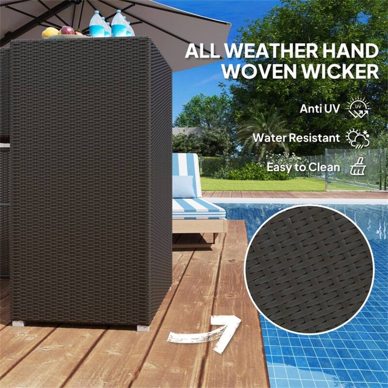 Dark Brown Large Waterproof PE Wicker Outdoor Rattan Storage Cabinet with Drawer and Magnet-Sealed Doors