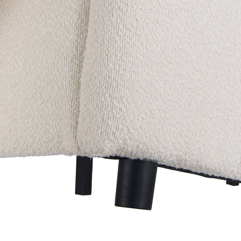 Roomfitters King Size Boucle Upholstered Platform Bed with Curved Headboard and Soft Rounded Frame, Beige