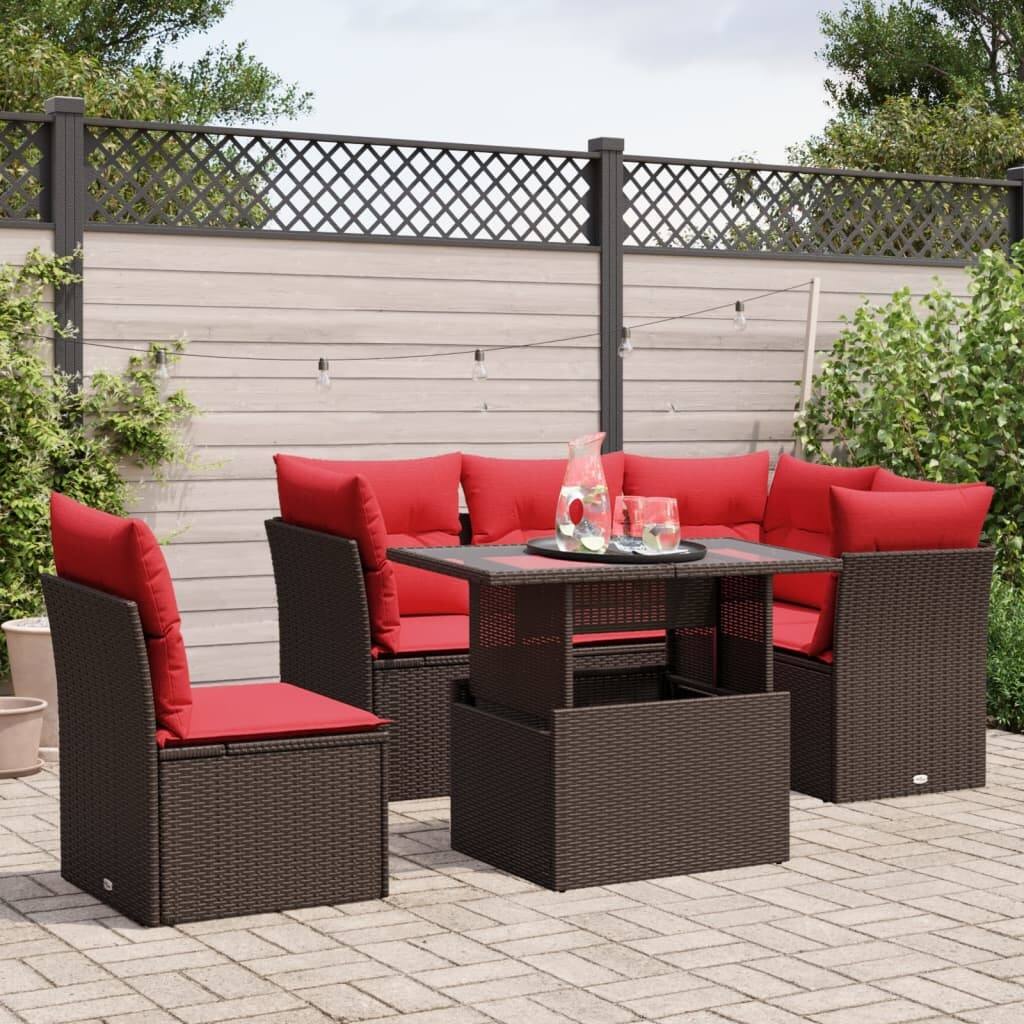 vidaXL Patio Sofa Set with Cushions Modular Outdoor Seating 6 Piece Poly Rattan - 24.4 x 24.4 x 27.2