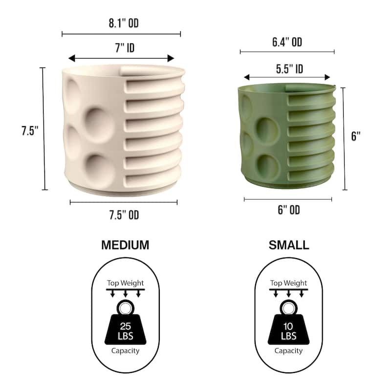 happimess Elvin Modern Geometric Indoor Brutalist Style Eco-Friendly 3D Printed Planters with Drainage, (Set of 2)
