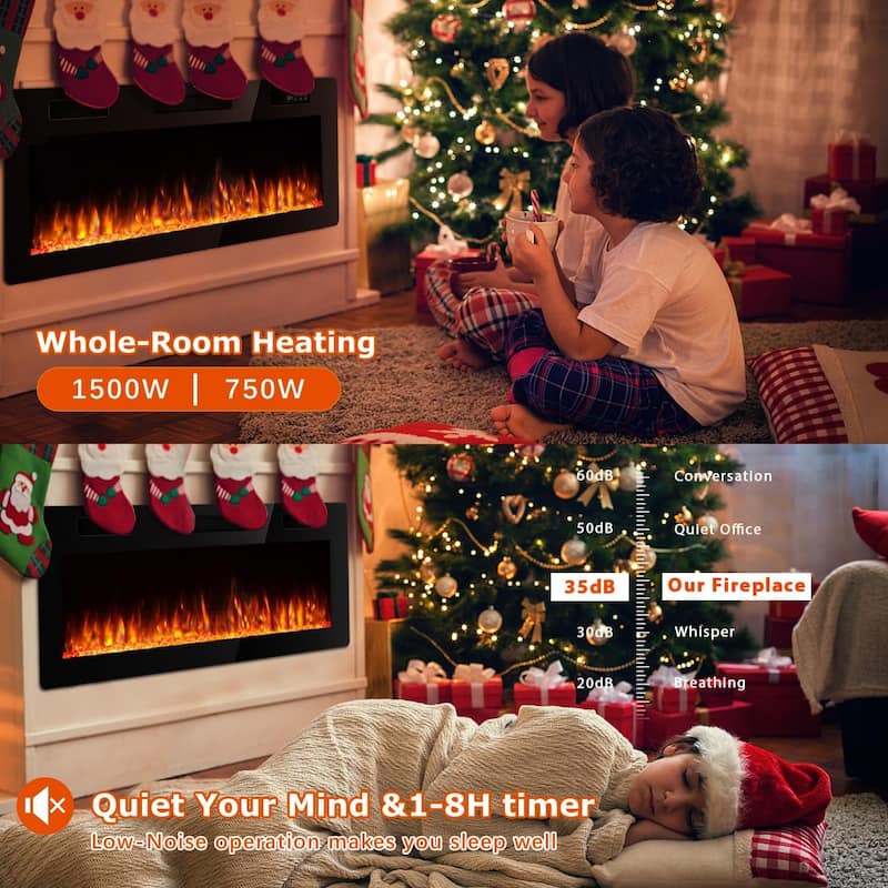 Bossin 30 to 72 inch Electric Fireplace Ultra-Thin and Silence Linear Recessed Wall Mounted Fireplace with Remote Control