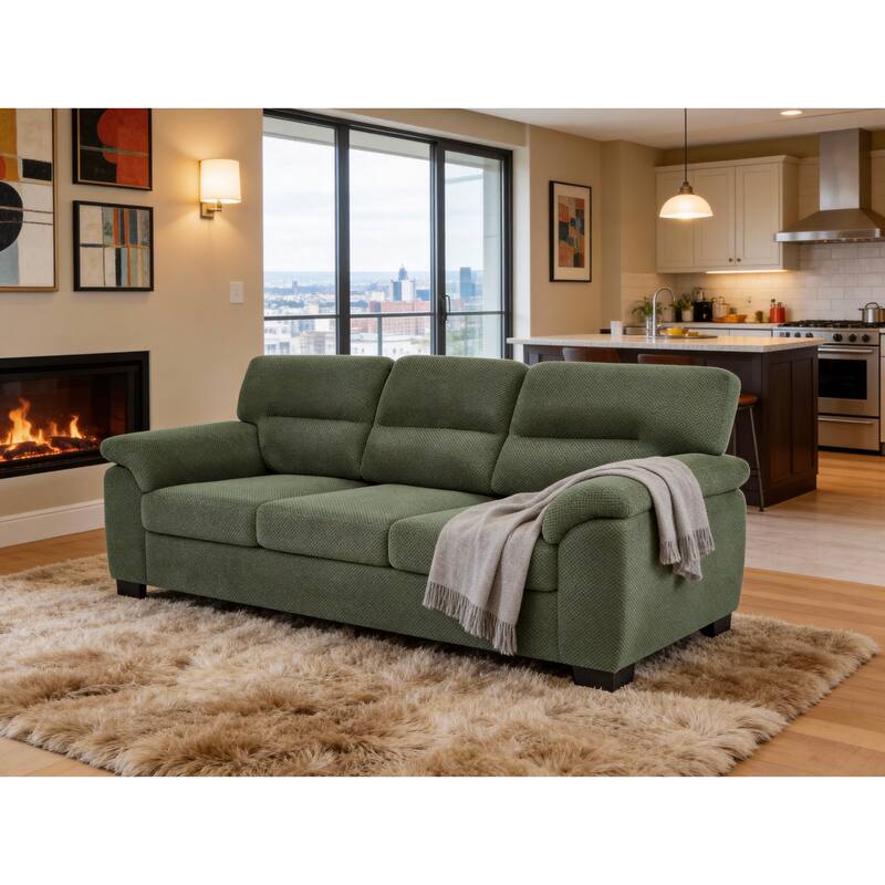 3-Seater Sofa, Modern Living Room Furniture, Textured Fabric Sofa,Minimalist Settee, Comfortable Armchair,Sturdy Frame Sofa
