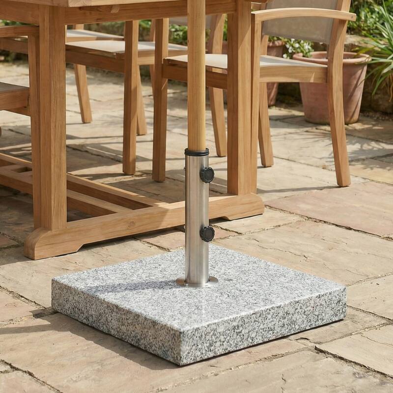 Roomfitters Square Granite Outdoor Umbrella Base with Stainless Steel Holder, 55 LBS Heavy Duty, Natural Grey