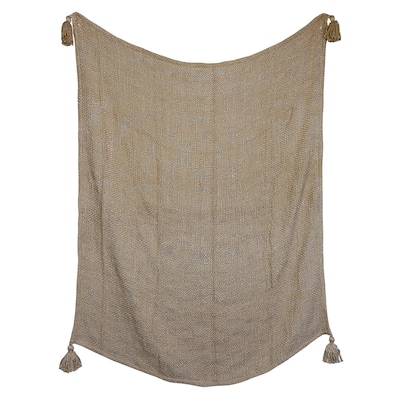 Foreside Home & Garden Tan Corner Tassel Hand Woven Acrylic Throw