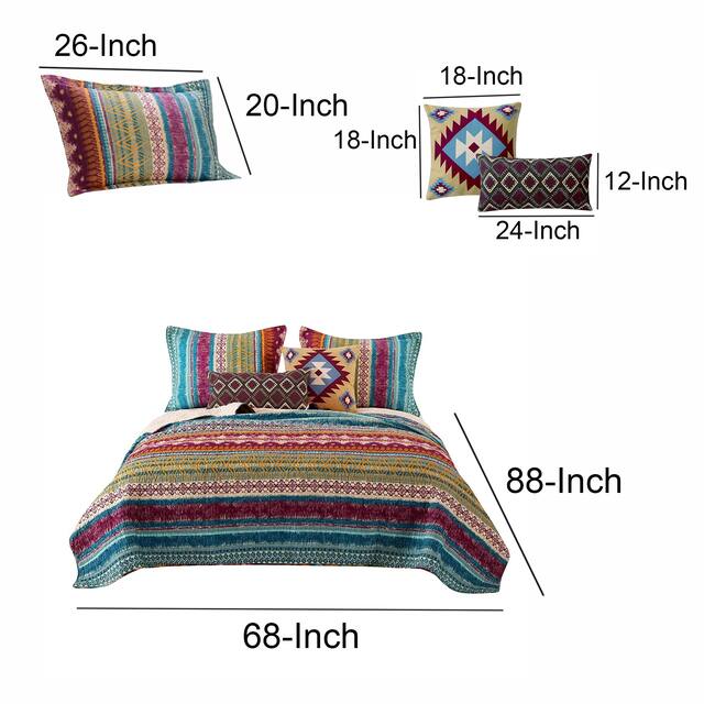 Tribal Print Twin Quilt Set with Decorative Pillows, Multicolor