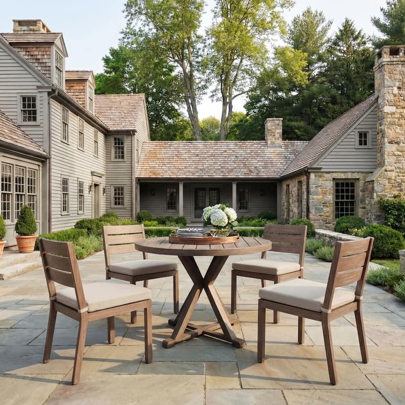 Martha Stewart All-Weather Patio Set with 36" Round Trestle Base Table and 4 Stack Chairs - 18"W x 23"D x 34"H