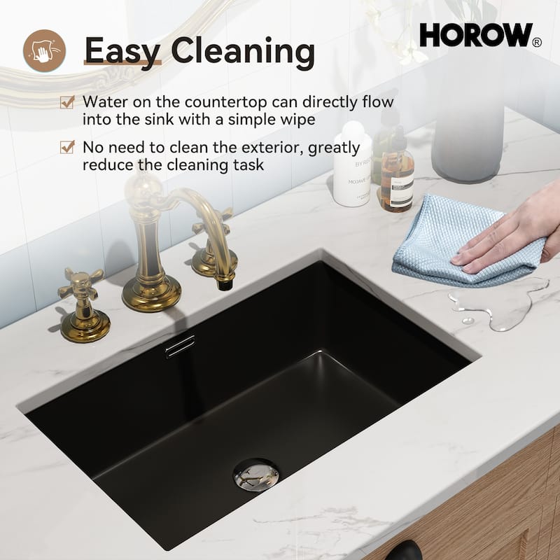 HOROW 23.63 in Rectangular Undermount Ceramic Bathroom Sink in Black with Overflow Drain
