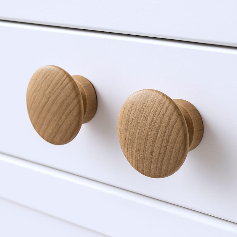 HomeRoots Set of Two Brown Wood Classic Round Drawer Pull Knobs - 2 in. x 1 in. x 2 in. - Brown - 2 in. x 1 in.  x 2 in.