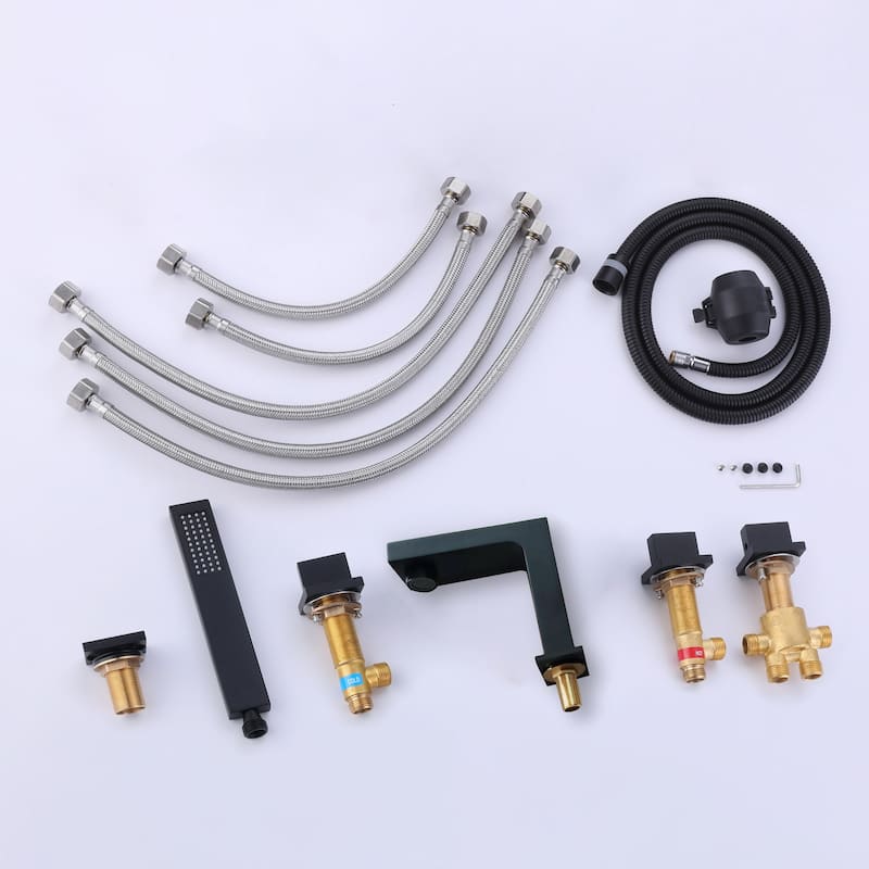 3 Handle Deck Mounted Roman Tub Faucet with Diverter and Handshower