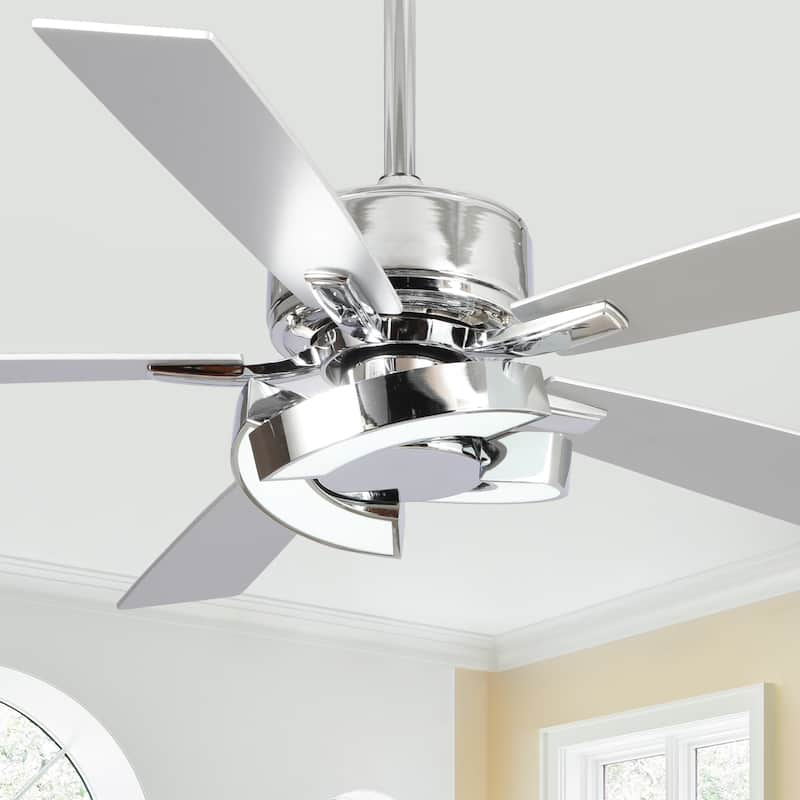 52" Chrome Modern Unique LED Dimmable Ceiling Fan with Light and Remote