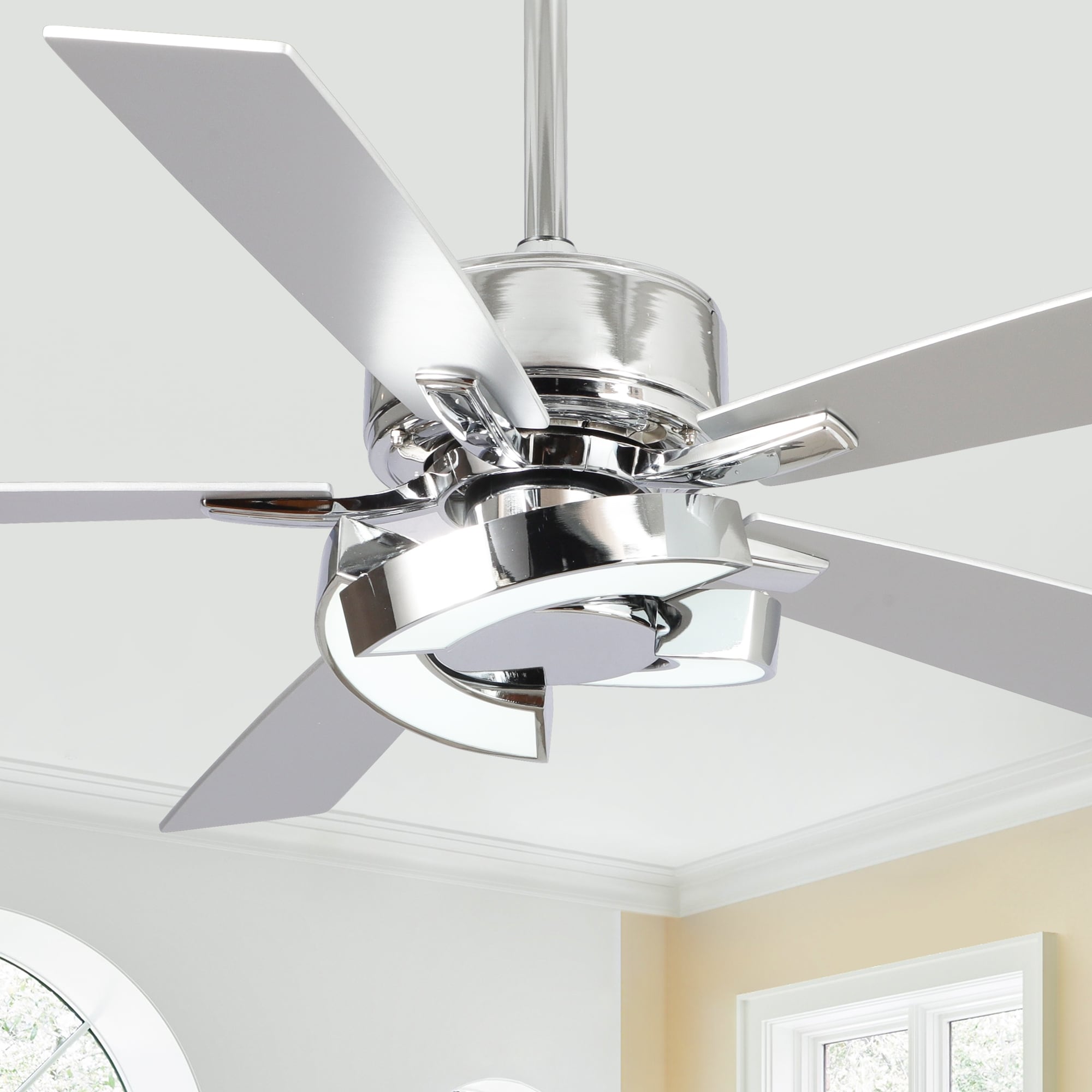 Parrot Uncle 52" Chrome Modern Unique LED Dimmable Ceiling Fan with Light and Remote