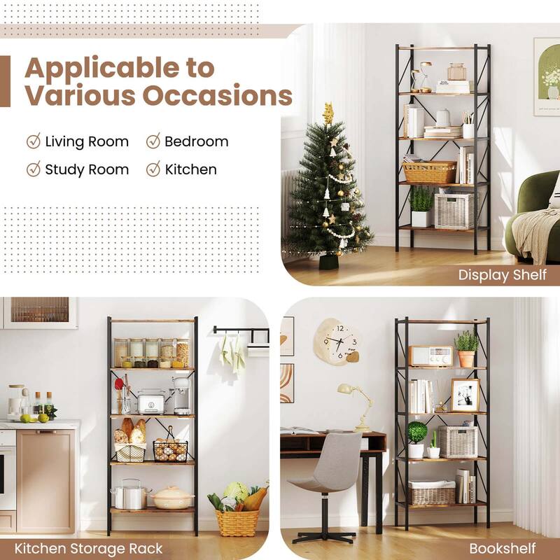 Costway 1/2 PCS 5-Tier Bookshelf, Industrial Tall Bookcase with Open