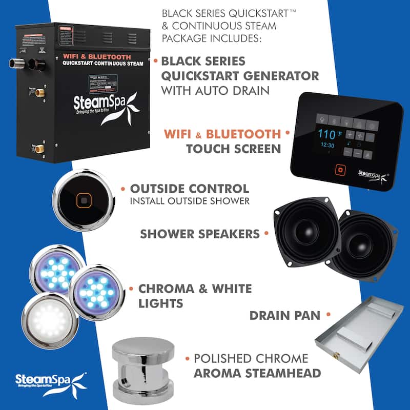 SteamSpa Black Series Bluetooth 9kW QuickStart Steam Bath Generator