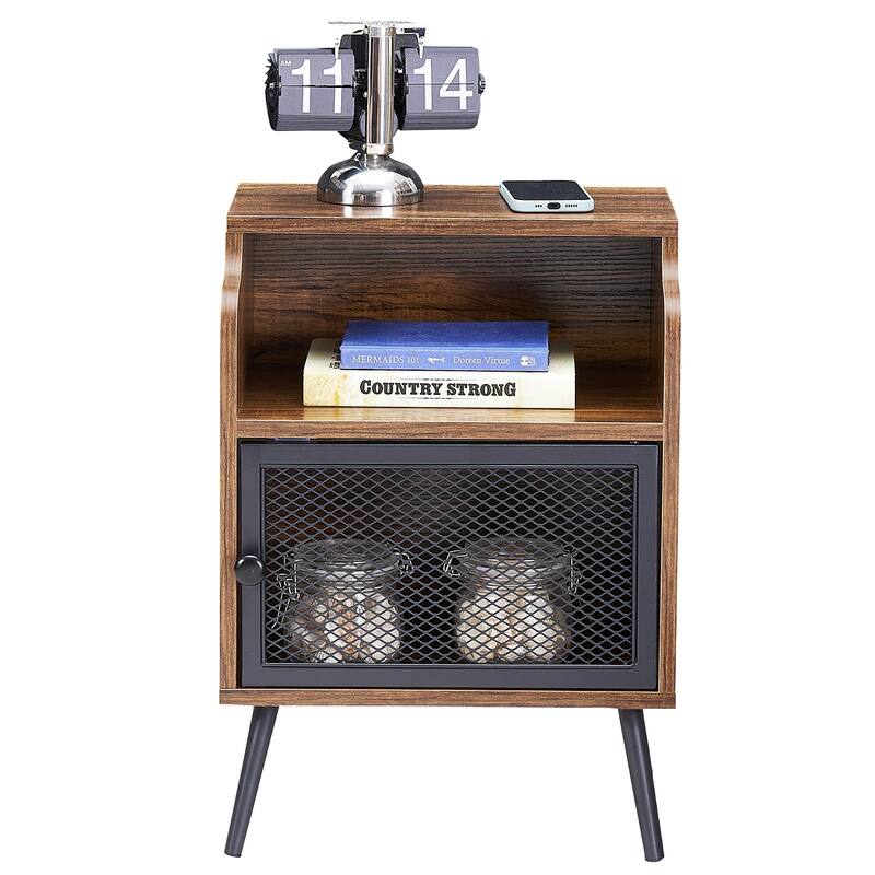 VECELO Mid CenturyEnd Tables with Storage Shelf, Brown Modern Nightstand/Bedside Table/Side Table/Sofa Table