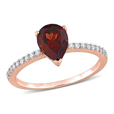 Miadora Pear-cut Garnet and 1/6ct TDW Diamond Teardrop Ring in 14k Rose Gold
