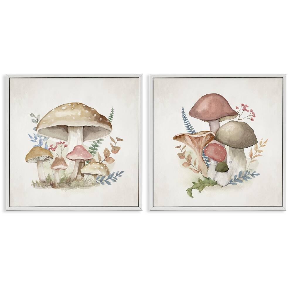 Stupell Pastel Blooming Mushrooms Framed Giclee Art Design By Mollie B. (Set of 2)