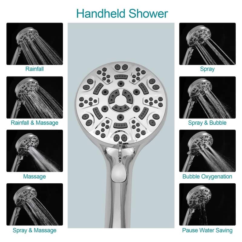 Kichae 8-seting Rainfall Showerhead and Handheld Shower (with Pause Switch)